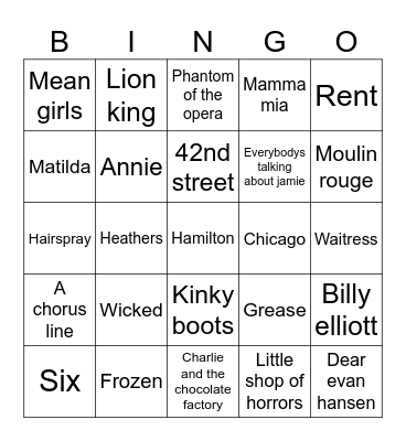 Musical Bingo Card