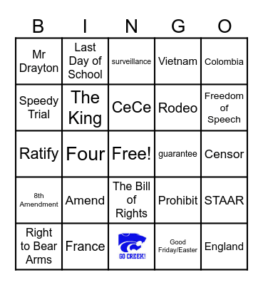 Spring Break Bingo Card