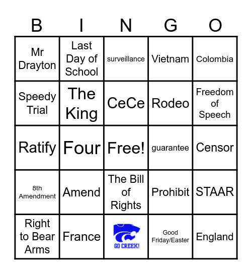 Spring Break Bingo Card