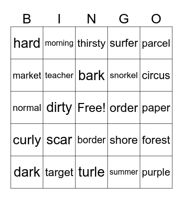 R Controlled Bingo Card
