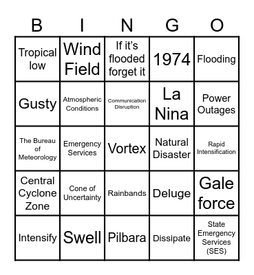 Cyclone Alfred Bingo 2 Bingo Card