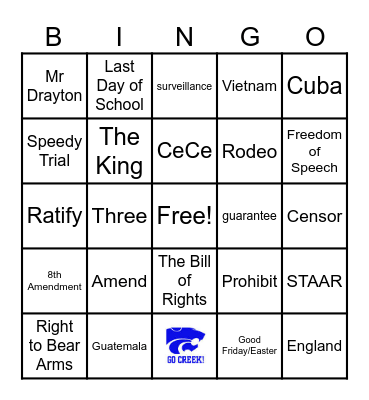 Spring Break Bingo Card