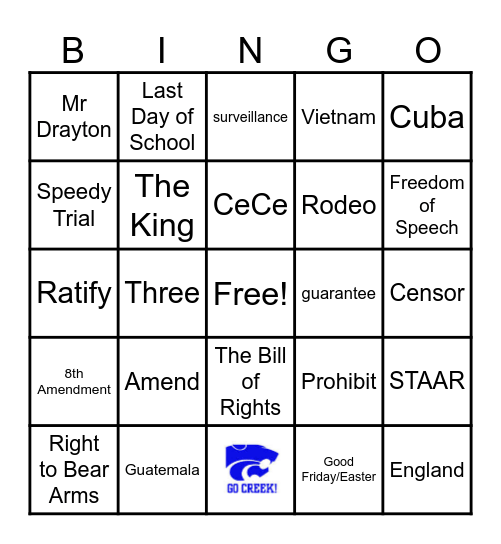 Spring Break Bingo Card