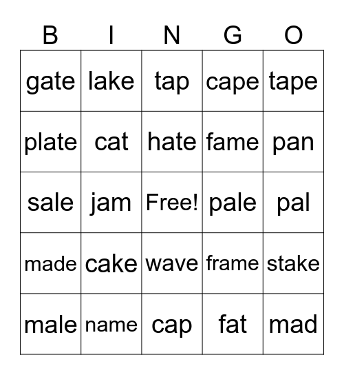 Super "e" A Bingo Card