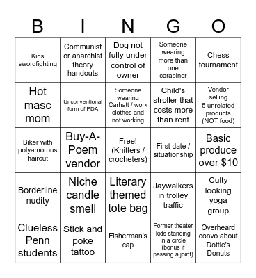Clark Park Farmers' Market Bingo Card