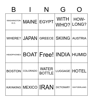 All Travel Vocab (ASL 2) Bingo Card
