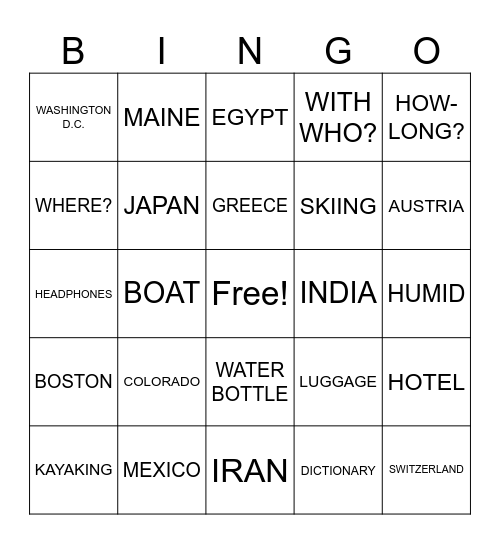 All Travel Vocab (ASL 2) Bingo Card