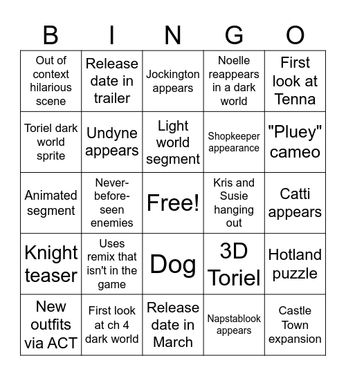 DELTARUNE trailer Bingo Card