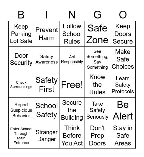 School Safety Bingo Card