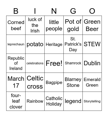 St. Patricks Bingo Card