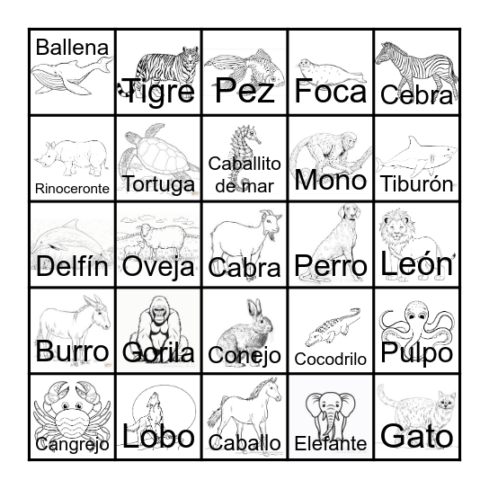 Animales Bingo Card