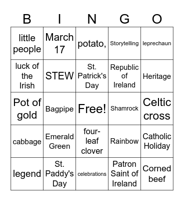 St. Patricks  Bingo Card