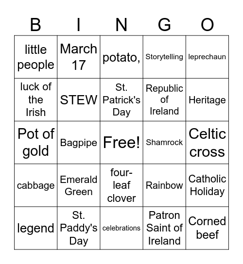 St. Patricks  Bingo Card