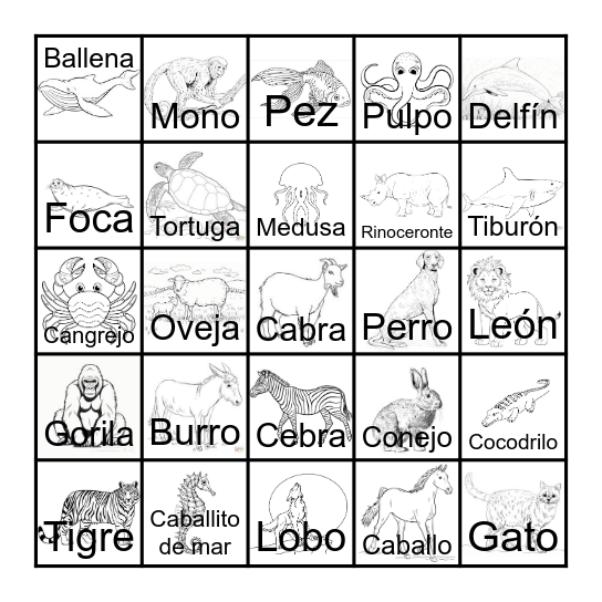 Animales Bingo Card