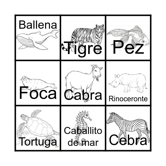 Animales Bingo Card