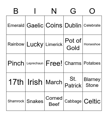 St. Patrick's Day Bingo Card