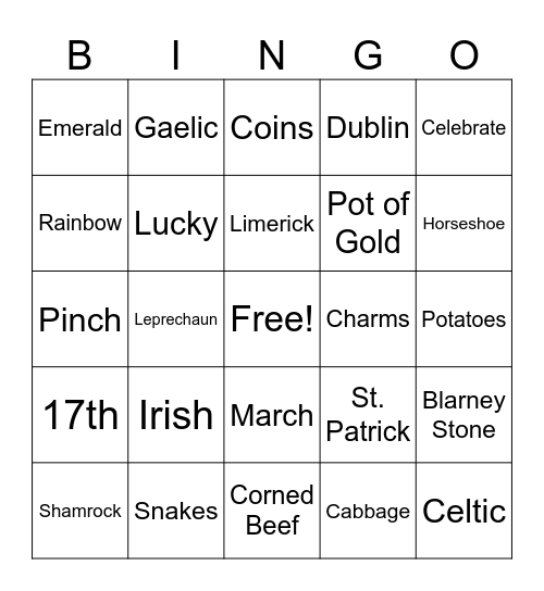 St. Patrick's Day Bingo Card