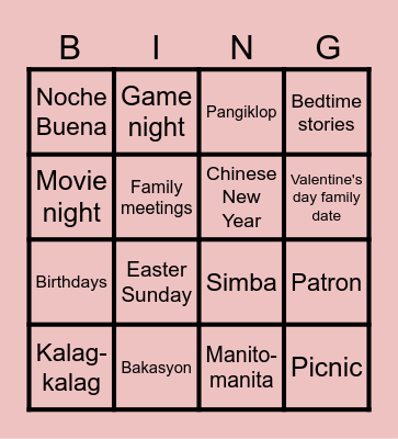 Family Traditions Bingo Card