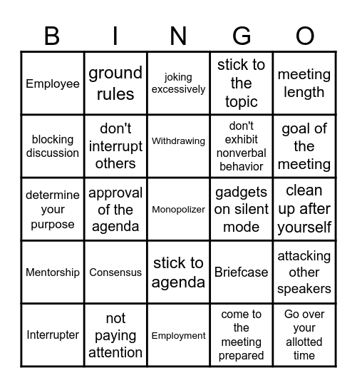 PROFESSIONAL MEETING Bingo Card