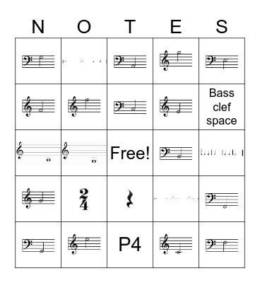 Note Identification Bingo Card