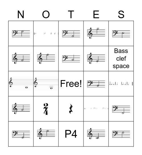 Note Identification Bingo Card