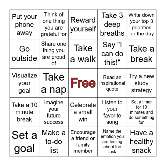 Motivation BINGO Card