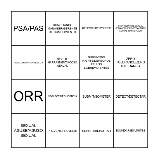 PSA Bingo Card