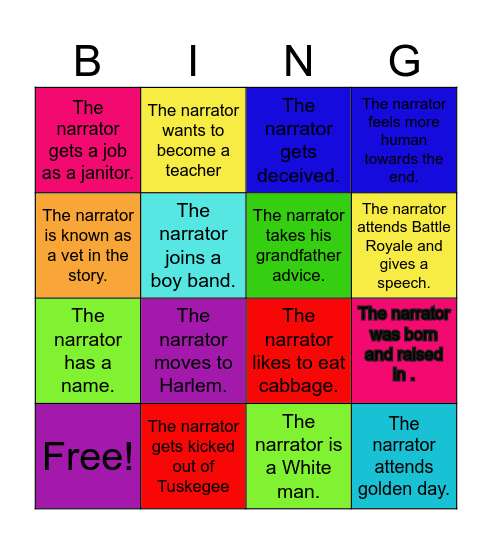 Invisible Man Bingo Card
