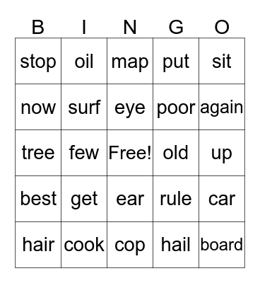 English Vowels Bingo Card