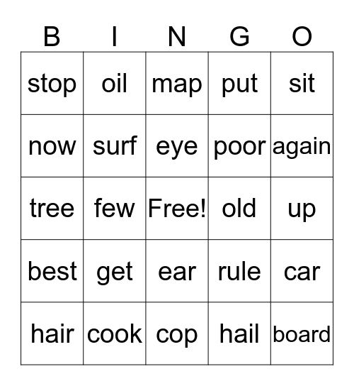 English Vowels Bingo Card