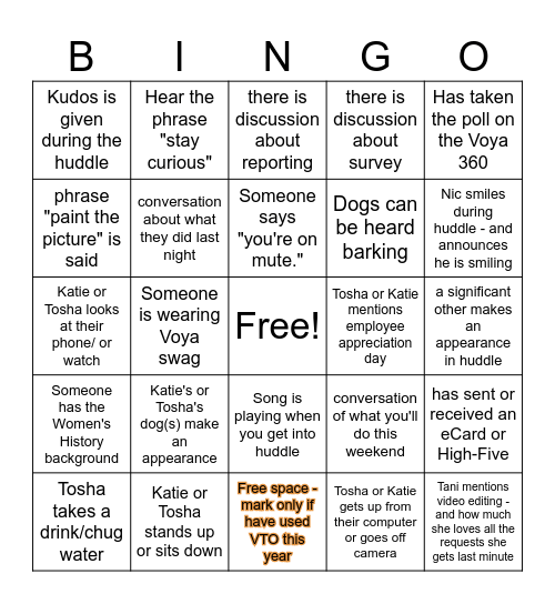 ASQ Huddle Bingo Card