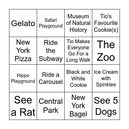 MORA NEW YORK VISIT BINGO Card