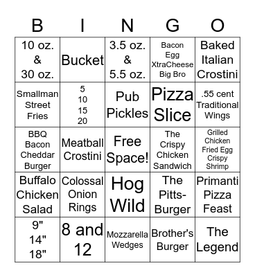 Primanti Bro's Bingo! Bingo Card