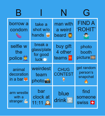 BAR CRAWL BINGO Card