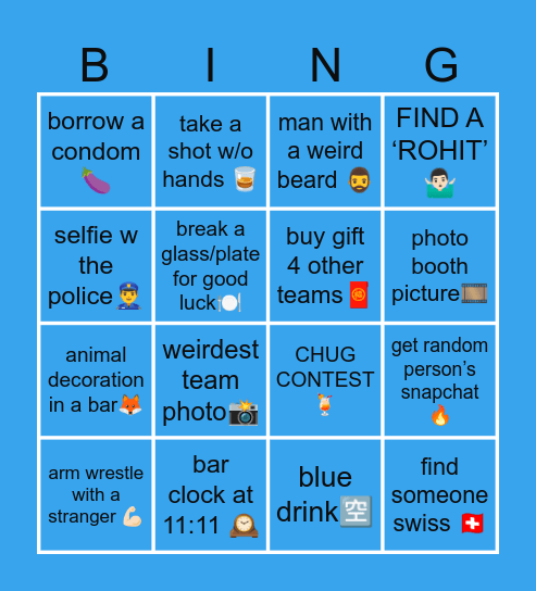 BAR CRAWL BINGO Card