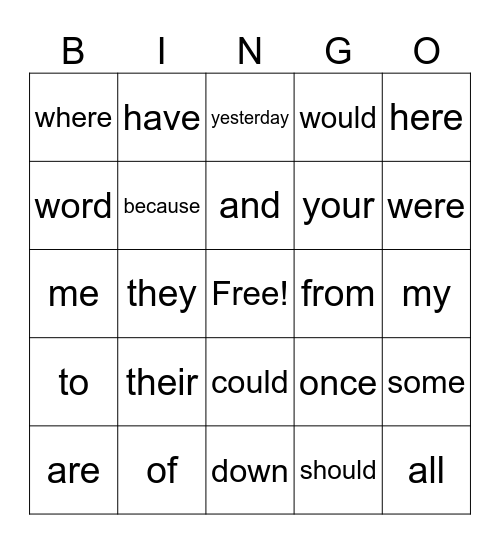 Tricky Word Bingo! Bingo Card