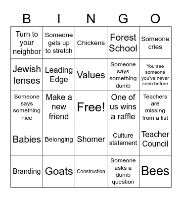 In-service Bingo Card