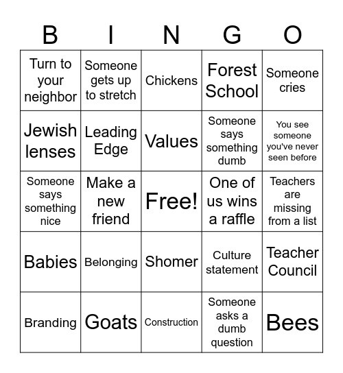 In-service Bingo Card