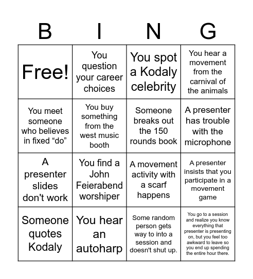 Kodaly Bingo Card