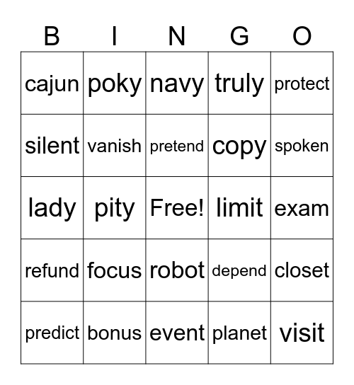Syllable Division #1 Bingo Card