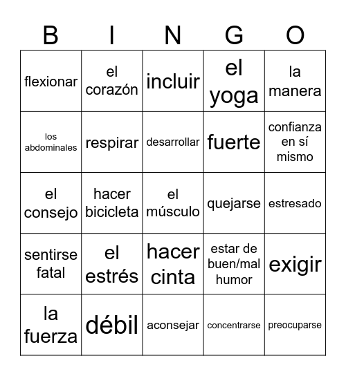 Unidad 3 Parte 2 Vocab. Bingo Card