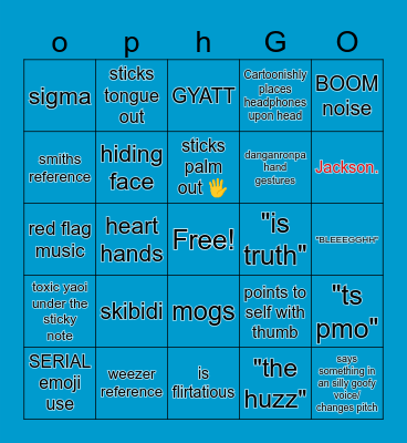 Ophuzzgo Bingo Card
