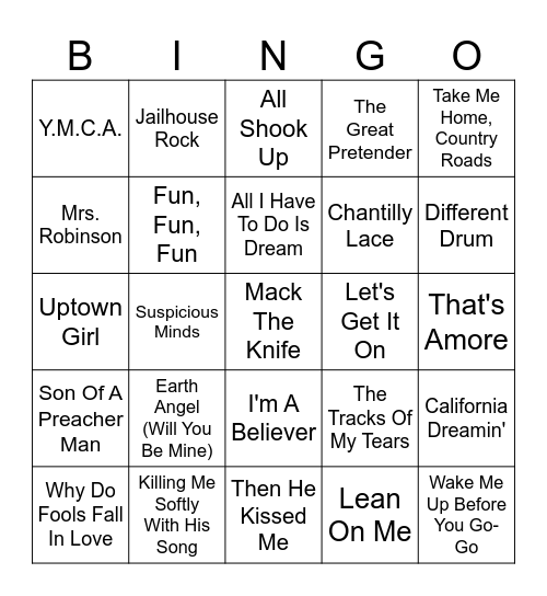 Franklinville Senior Center Bingo Card