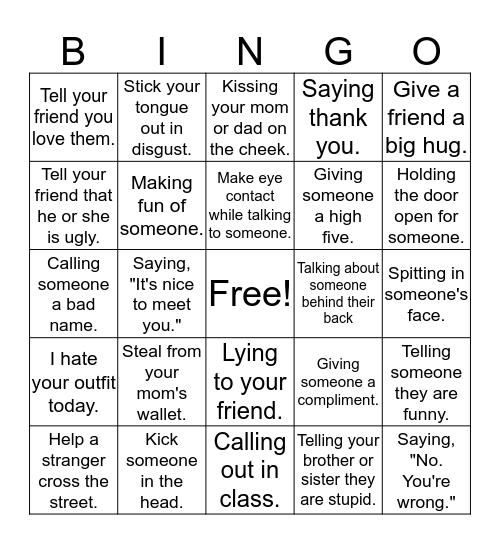 "Expected" vs. "Unexpected" Bingo! Bingo Card