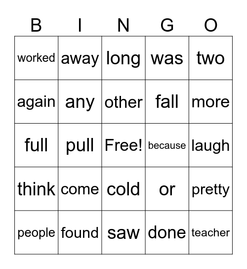 1st Grade Q2M5 Bingo Card
