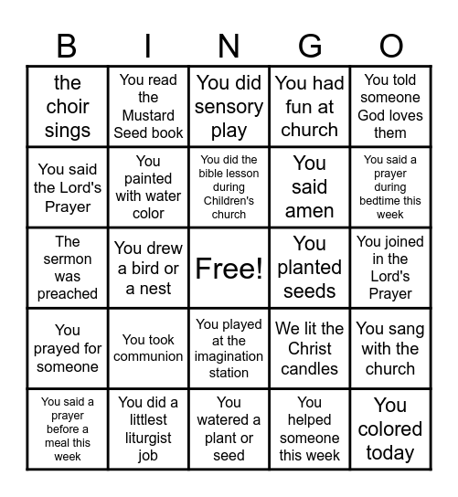 Lent 1: Mustard Seed Bingo Card
