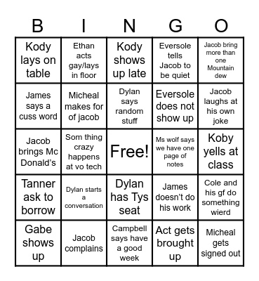 School bingo Card