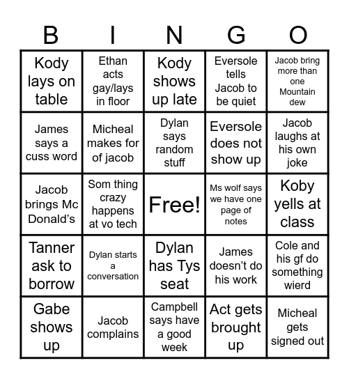 School bingo Card