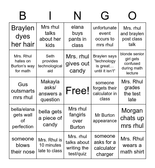 3rd period Bingo Card