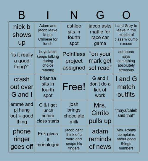 4TH HOUR BINGO Card